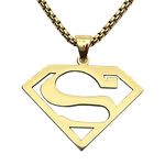 Tapp Collections Stainless Steel Superhero Superman Pendant Necklace, Stainless Steel Chain/Gold Color