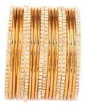 Touchstone "Golden Bangle Collection" Indian Bollywood Traditional Yellow Rhinestone Plain Golden Designer Jewelry Bangle Bracelets Set of 20. In Antique Gold Tone For Women.