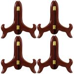 Display Stand,4 Packs Wooden Plate Stand, Brown Easels Plate Holders to Display Pictures, Oriental Furniture Wood Plate for Weddings Home Decoration, Birthday Tables