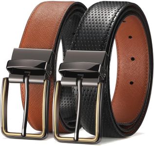 ECROSKO Mens Reversible Leather Belt Black & Brown for Dress Jeans Casual Pants Trim to Fit, 2 Styles in One Belt(1.35" Wide)