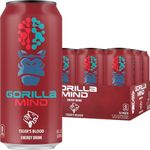 Gorilla Mind Energy Drink | Unmatched Energy · Amplified Focus | N-Acetyl-L-Tyrosine, Alpha-GPC, 200mg Caffeine, Uridine, Saffron | 0 Sugar Or Artificial Colors | 16oz, 12-Pack (Tigers Blood)