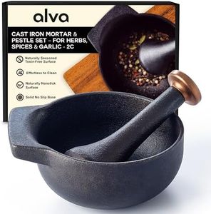 Alva Nori Cast Iron Mortar and Pestle Set Non Toxic Spice Grinder Food Grinder 4.3" PFAS, PFOA & PFTE Free, Nonstick Masher Kitchen Tools, Manual Grinder for Spices, Mexican Cooking Tools