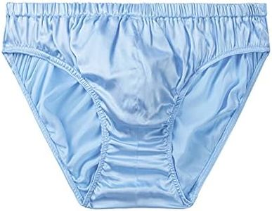 SilRiver Men's Silk Satin Briefs Bikini Underwear Bulge Enhancing Panties for Men underpants (Large, Sky Blue)
