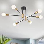 Semi Flush Mount Ceiling Light Modern Mid Century Close to Ceiling Lights Sputnik Chandelier Light Fixture 6 Light Black and Gold Kitchen Lights Ceiling for Bedroom Living Room Foyer Hallway Entryway