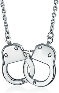 Unisex Punk Rocker Biker Jewelry Large Handcuff Statement Necklace Stainless Steel Pendant for Men Women 22 Inch