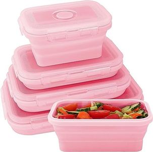 Silicone Food Storage Container Collapsible Set of 4 with Lids, 4 Size Food Storage Containers Space Saving Meal Prep Container Microwaveable Freezer Dishwasher Safe BPA Free (Pink)