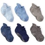 LA Active Baby Toddler Grip Ankle Socks - 6 Pairs - Non Slip/Skid Covered (Boys, 3-6 Months)