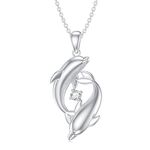 LWXIE Diamond Dolphin Necklace for Women and Girls 925 Sterling Silver Dolphin Pendant Necklace with Lab Grown Diamonds Jewelry Gifts for Mom Wife Girlfriend Daughter Sister Friend, Sterling Silver, Diamond