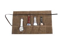 Waxed Canvas Watch Roll Handmade Waterproof Multi-Purpose Travel Case Watch Roll-up Organizer Holds 6 Wristwatches Best Gift for Him Her Boyfriend Girlfriend Mom Dad Wife & Husband HGJ03-I