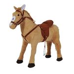 HOMCOM Kids Ride On Standing Horse Cuddly Toy Children Plush Soft Pony Gift w/Neigh Sound or 3 Years and Up Beige