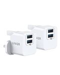 Anker USB Plug Charger, 2-Pack Dual Port 12W Wall Charger, PowerPort mini for iPhone XS/X / 8/8 Plus / 7 / 6S / 6S Plus, iPad, Galaxy Note 5 / Note 4, HTC, Moto, and More