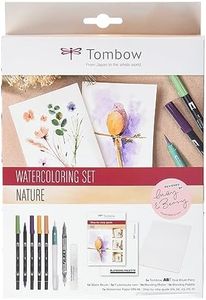 Tombow - Watercoloring Set Nature | Set de Dibujo con Pincel de Agua, Espray Pulverizador, Paleta Lavable, Papel Acuarela y Rotuladores Acuarelables