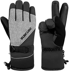 SUN CUBE Premium Ski Gloves Men, Waterproof Snow Gloves for Adults, Mens Snowboard Gloves & Skiing Gloves Winter Gloves for Snowboarding Cold Weather Warm Insulated Gloves Men Women (Gray Medium)