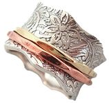 Energy Stone Balance & Beauty Sterling Silver Meditation Spinner Ring Brass & Copper Spinners Leaf Pattern Base Ring (Style 796) (10)