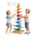 WRQIOO Montessori Sound Tree, 30 Pieces Wooden Marble Run, Rainbow Musical Tree with 10 Rainbow Balls, 6 Colorful, Wooden Ball Drop Toy, Montessori Toys for Kids 3+ Years Old