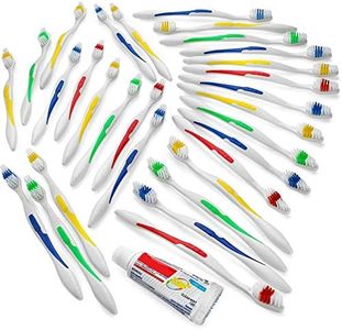 200 Toothbrushes Bulk Wholesale Quantity Standard Size, Dental Care Toiletries, Medium Soft Bristles, Individually Wrapped, Homeless Care, Disposable Use, Hotels, Travel, with Bonus Toothpaste