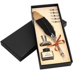 BELLE VOUS 8 Piece Calligraphy Pen Set with Holder, Ink Bottle and Nibs - Ink Dip Quill Writing Pen with Black Ink, 5 Assorted Nibs & Holder - Ideal for Beginners and Adults