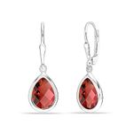 Amazon Brand - Nora Nico 925 Sterling Silver BIS Hallmarked Drop Earrings for Women, Red Garnet Birthstone Leverback Earring for Girls