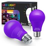 Purple Light Bulbs,2 Pack LED A19 Black Light Bulbs 9W (60 Watt Equivalent) E26 Base LED Purple Bulb, Party Decoration, Porch, Home Lighting, Holiday Lighting, Decorative Illumination Purple LED Bulb