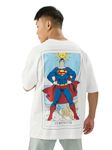 The Souled Store Official Superman: Strength Short Sleeve Round Neck White Graphic Printed Cotton Oversized T-Shirts for Men & Boys