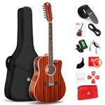 Vangoa 12 String Guitar, Twelve String Guitar Acoustic Electric Cutaway Guitar Bundle for Beginner Adults Teens, Upgraded Starter Kit, Sapele Body, Brown, Gloss(VA21CE NT12)…