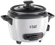 Russell Hobbs Small Rice Cooker, 3 portions of Rice (0.4 L), 600 grams at a time, Automatic Warming Function, Stainless Steel/White, Non-Stick Coating, Steam Exhaust, 200 Watt, 22.2 x 16.8 x 17.2 cm