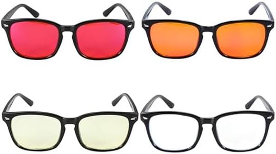 Sleep ZM 4 Pack Wayfarer Blue Light Glasses with Red, Amber, Yellow and Clear Lens Helps Protect You Day and Night