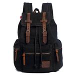 Canvas Backpack Unisex Vintage Casual Rucksack 17 inch Laptop Daypacks Schoolbag College Student Bookbag Hiking Camping Travel Bag Black