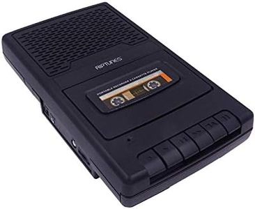 Riptunes Portable Cassette Player Recorder - Retro Shoebox Tape Recorder Style with Built-in Mic. and Speaker, with Retractable Handle, Volume Control - Mic. Port to add additional external mic. Black