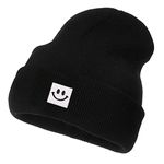 Orfila Beanies for Men Women Smiley Face Warm Winter Hat Toque Unisex Gifts for Men Women Boyfriend Him Black