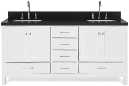 ARIEL Cambridge 72-inch Bathroom Vanity with Sink,Solid Wood, 1.5-inch Pure White Quartz Countertop & Backsplash, Double Rectangular Porcelain Sink, 4 Soft Closing Doors, 6 Dovetail Drawers, White