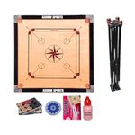 Professional Carrom Board Set with Matte Finish | Smooth Playing Surface | Includes Practice Coins, Striker & Powder | Tournament Carrom Board for Home & Clubs (32 inch Round Pocket with Stand)