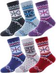 EBMORE Kids Merino Wool Socks for Toddlers Boys Girls Warm Thermal Winter Thick Hiking Heavy Cozy Crew Boot Socks 6 Pairs (Snowflake Dot,4-7 Y)