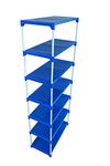 Dhani Creations Indoor/Outdoor Houseware 7-Tier Shoe Rack Storage Organizer Heavy Duty Storage Shelf, Shoe Stand for Closet, Hallway, Bedroom, Entryway (Blue Plastic 7 Shelves with White Steel Rods)