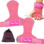 Wrist Straps for Weightlifting for Women, Teun Teun Glitter Gym Lifting Straps for Deadlift, Leather Workout Weight Lifting Glove, Weight Lifting Grips with Neoprene Padded Wrist Wraps Support (Pink)