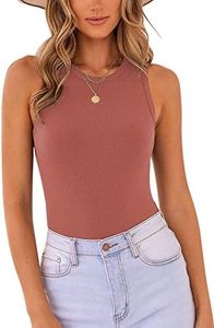 MISSJOY Women's Body suits Cute Racer Back Sleeveless Ribbed Halter Neck Bodysuit Tank Tops Jumpsuit S