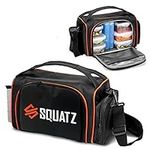 SQUATZ Black Polyester Meal Prep Lunch Box, 16.5" x 7.5" x 8", Adjustable Padded Shoulder Strap, Double Insulation, Can Fit Up to 13 lbs