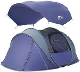 4 Person Easy Pop Up Tents, Waterproof Instant Family Tents with Large Skylight & Removable Rainfly, Automatic Setup with 2 Windows Doors Camping Tent Sky for Hiking & Traveling 9.5’X6.6’X52''