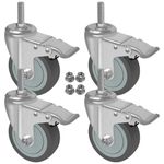 AAGUT 5 Inch Locking Swivel Casters 1/2"-13 x 1.5" Threaded Stem Wheels with Brake Grey TPR Wheel Set of 4