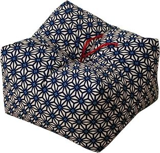 EMOOR Japanese Buckwheat Hulls Seiza Cushion Large 10x10x7in Made in Japan (Hemp-Leaves Blue), Natural Buckwheat Husks Sobagara Floor Sitting Pillow Tatami Cool Nap Side Sleepers