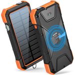 BLAVOR Solar Power Bank PD 18W QC3.0 Fast Wireless Charger 10W/7.5W/5W Four Outputs/Two Inputs 20000mAh External Battery Pack USB C Input/Output IPX5 Waterproof Super Bright Flashlight Compass