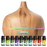 Essential Oil Diffuser Aromatherapy Diffusers: 550ml Ultrasonic Cool Mist Large Aroma Scent Essential Oils Diffuser Waterless Shut Off for Bedroom Home Office Living Room Wood Grain