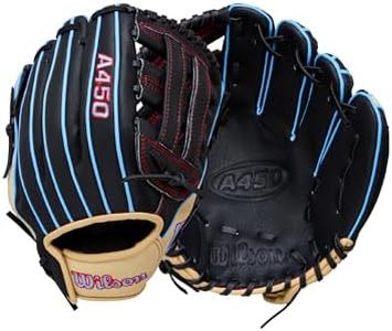 Wilson 2026 A450 11" Infield Baseball Glove - Left Hand Throw, Black/Cool Blue/Red