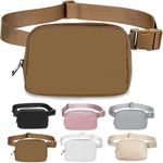 Bomvabe 1L Mini Belt Bag for Women, Crossbody Fanny Pack for Women with Adjustable Strap 32" to 51", Small Waist Bag with 2 Zippered Pockets for Travel Sport Running Cycling Hiking, Brown