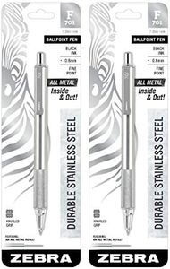 ZEBRA F-701 Stainless Steel Ballpoint Retractable Pen, Black Ink, 8mm Fine Point, 2 Pack