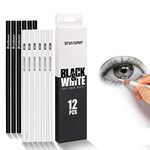 ROROALY 12 Pcs Black White Color Pencils, Professional Color Drawing Pencil Oil-based Wooden Colored Pencils for Adult Coloring, Sketching