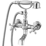 Aolemi Wall Mount Bathtub Faucet with Handheld Shower Polish Chrome Double Cross Handle Mixer Tap with Telephone Shaped Hand Sprayer Vintage Tub Filler