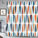 MERCHR Mid Century Shower Curtain Modern Design, Retro Vintage Drop Shapes Bath Curtain Blue Yellow, Abstract Geometry Creative Fabric Bathroom Accessories with Hooks 72X72 Inch