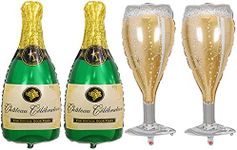 HORUIUS Champagne Bottle Balloons Champagne Glass Balloon Mylar Foil Balloons Birthday Engagement Bachelorette Party Bridal Shower Wedding Celebration Anniversary Decorations 4PCS