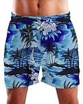 King Kameha Funky Hawaiian Board-Shorts Trunks Swim-Pants, Surf, Darkturquoise, L